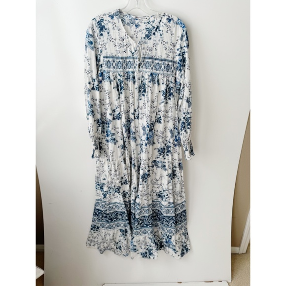 ZARA Boho Floral Print Ruffle Maxi Dress White & Blue Blogger Favorite XS - Picture 4 of 12